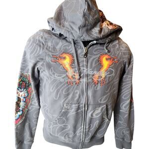 Ed Hardy Christian Audigier Hoodie Small Tattoo Flames Horses Y2K Dead Or Alive